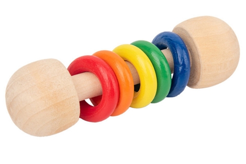 Wooden Baby Rattle with 5 Rings